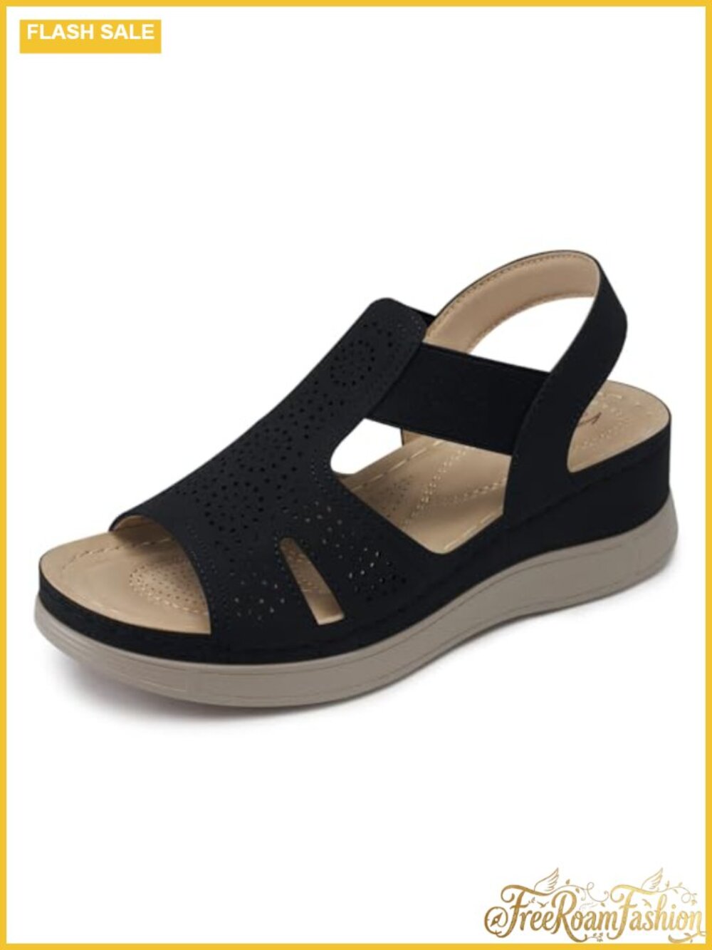 Women's Faux Leather Wedge Sandals Memory Foam Arch Support Slip On